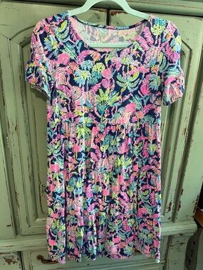 Lilly Pulitzer Navy Mini Dress with Pink & Lime Floral Print